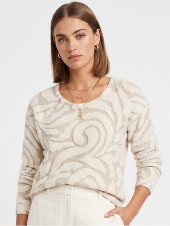 Cynthia Rowley Sweaters - CYNTHIA ROWLEY Cozy Cream and Beige Patterned Women's Sweater